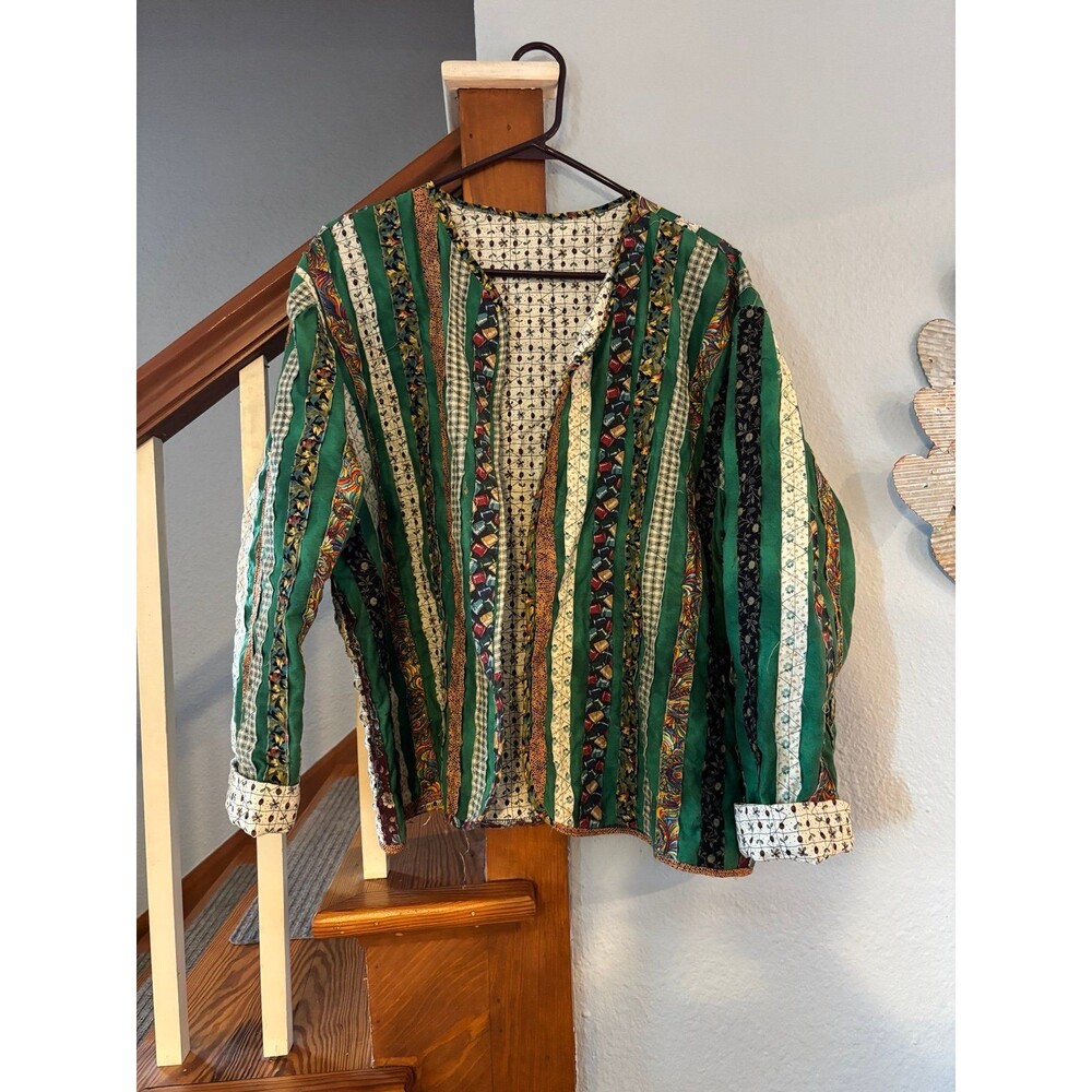 Boho Patchwork Quilted Jacket Kimono Style boxy handmade 2xl 3xl open coat